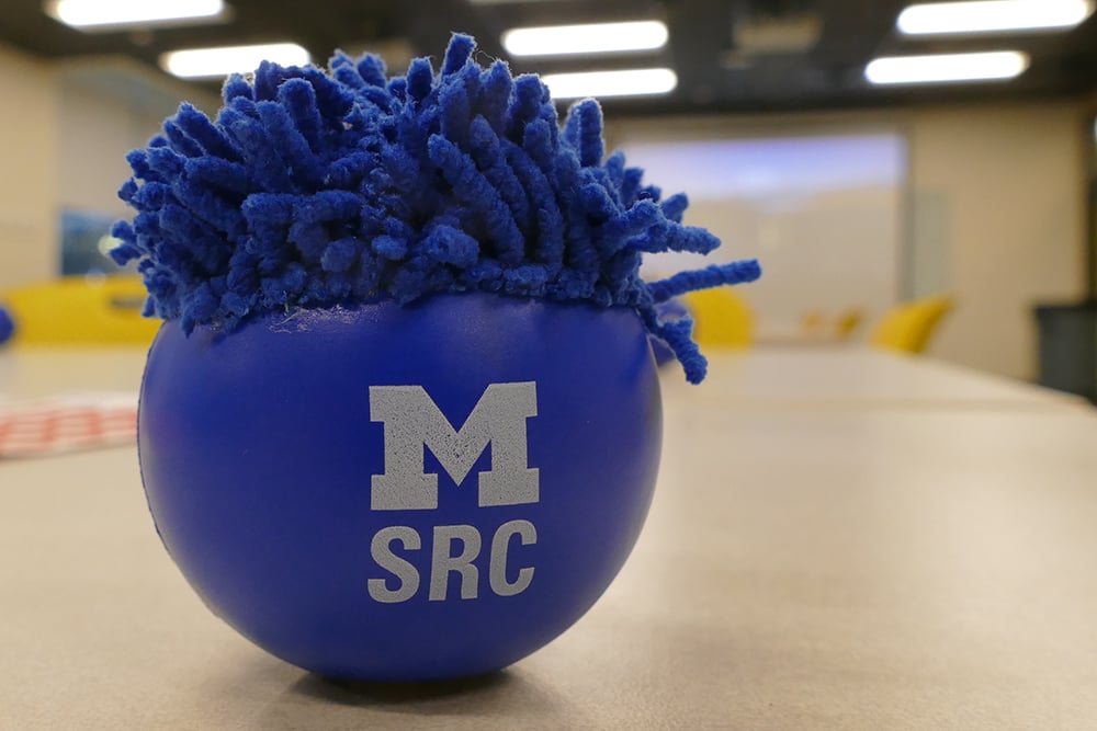 Blue squish ball with SRC logo.
