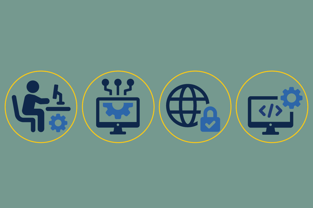 Icons illustrating information technology.