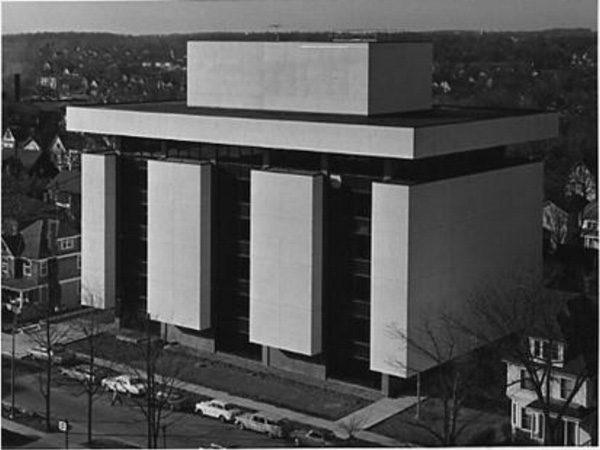 Black and white photo of the ISR-Thompson building in 1965.