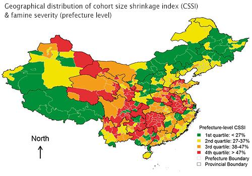 Map of China showing famine severity